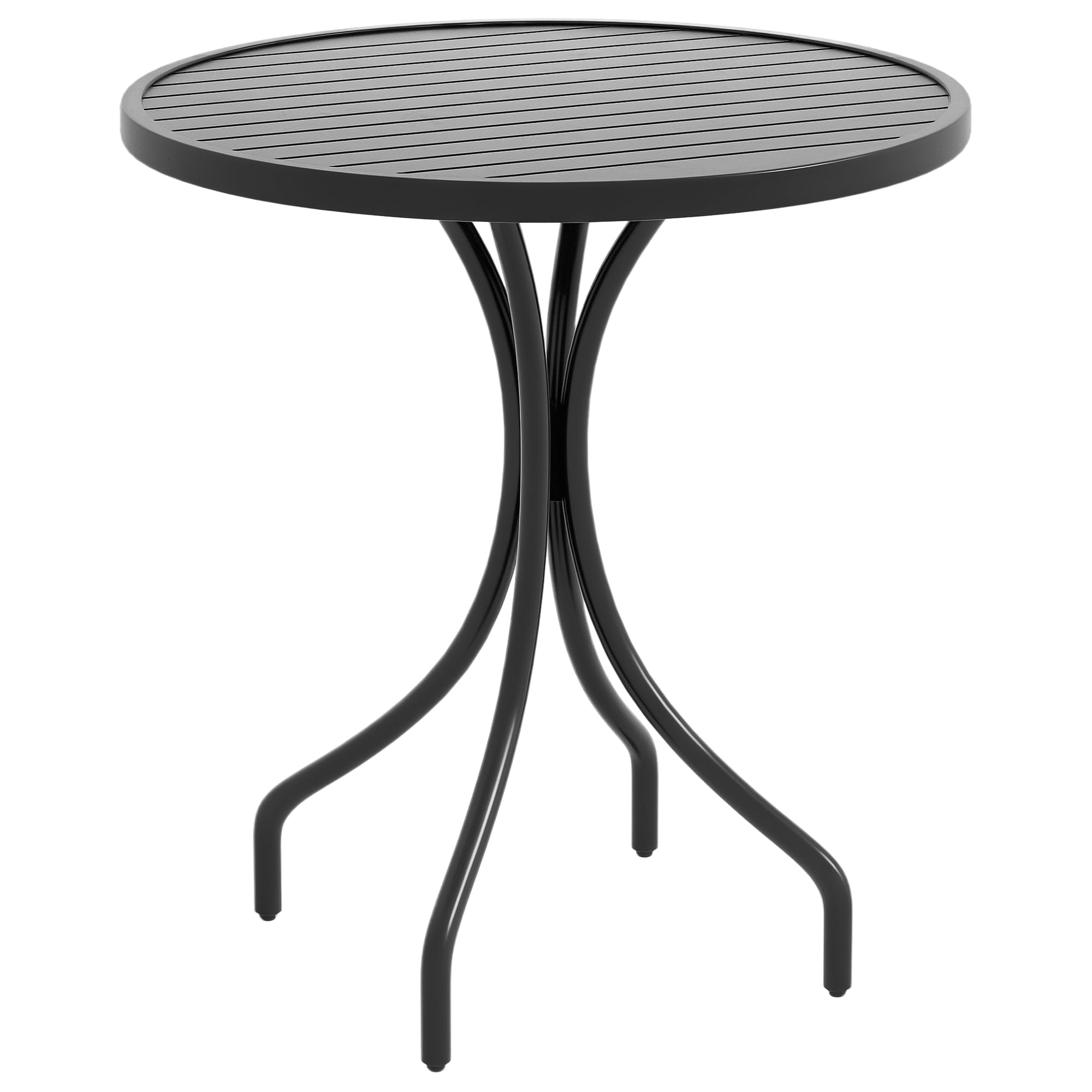 Outsunny Tavolo da Giardino Rotondo Ø66cm, Tavolo da Esterno, Nero | in Acciaio, Piano a Doghe, per Balcone e Terrazza