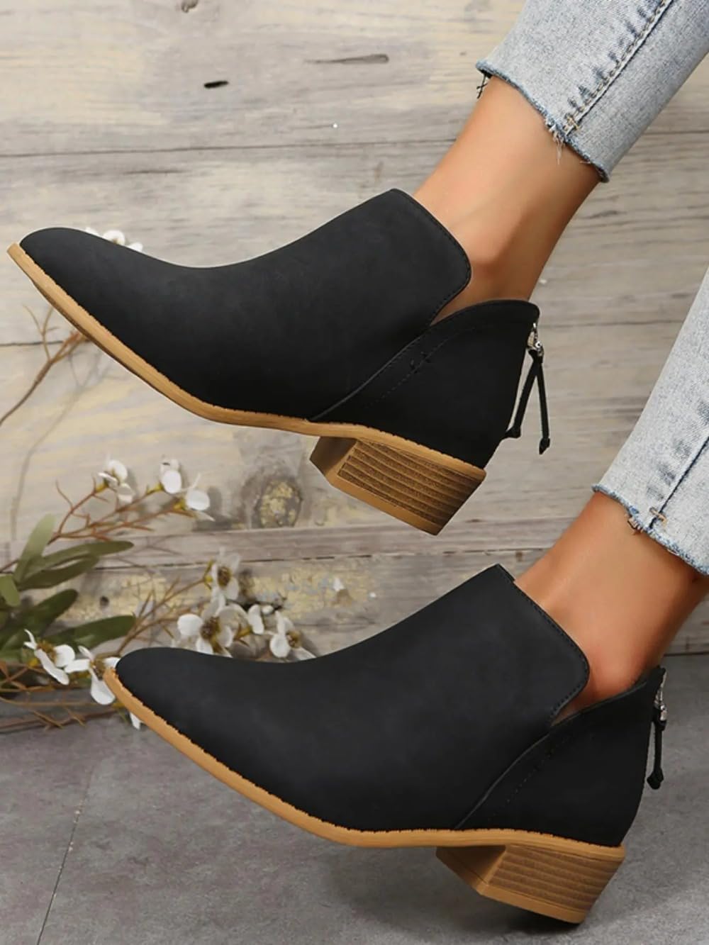 Stivali da donna alla moda tinta unita comfort caviglia Western
