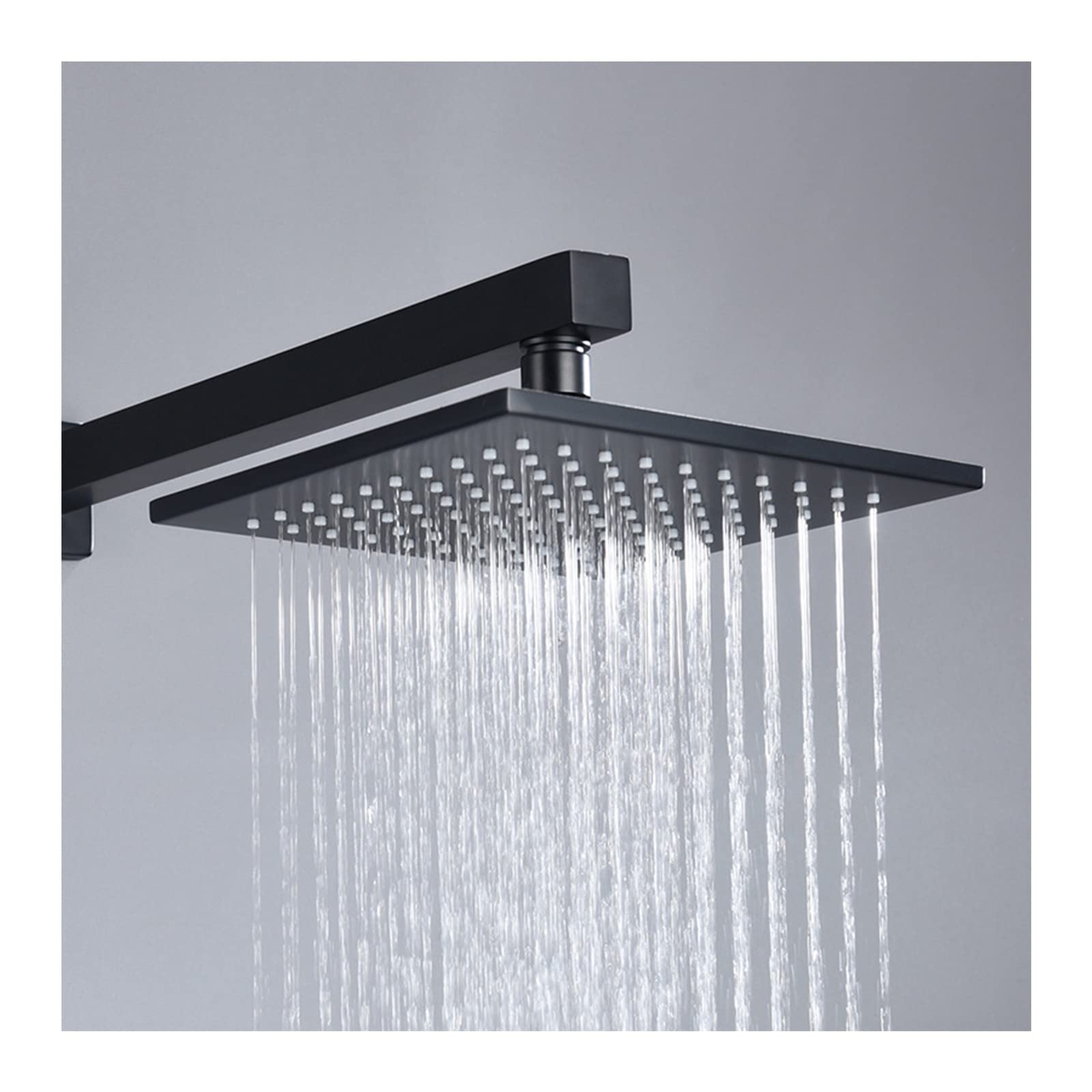 Pommeau de douche carré en laiton noir de 20.3 cm avec montage plafond encastré