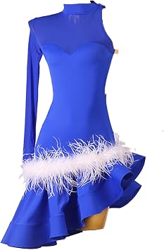 Womens Latin Salsa Ballroom Dance Dress Tango Cha Cha Competition Dress Single Sleeve Modern Performance Outfit