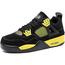 Men's Womens Air 4 Retro Classic Skate Shoes Trainers Fitness Basketball Shoes Casual Sneakers Work Running Walking Zapatos AY041 Black Yellow UK 3.5