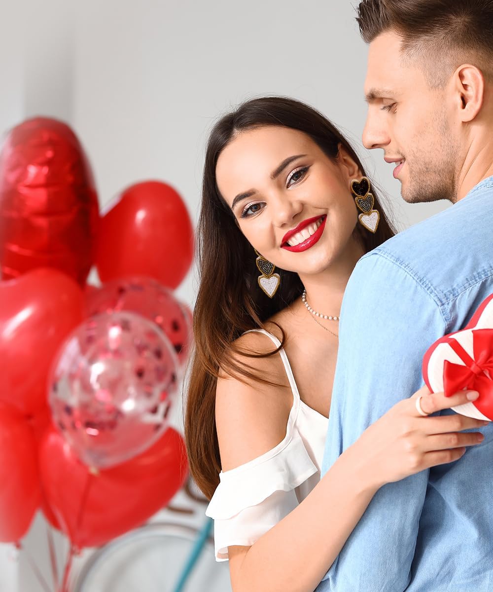 Valentine's Day Earrings for Women - Cute Red Pink White Beaded Heart Dangle Jewelry, Valentines Day Outfit Accessories Gifts - Image 5