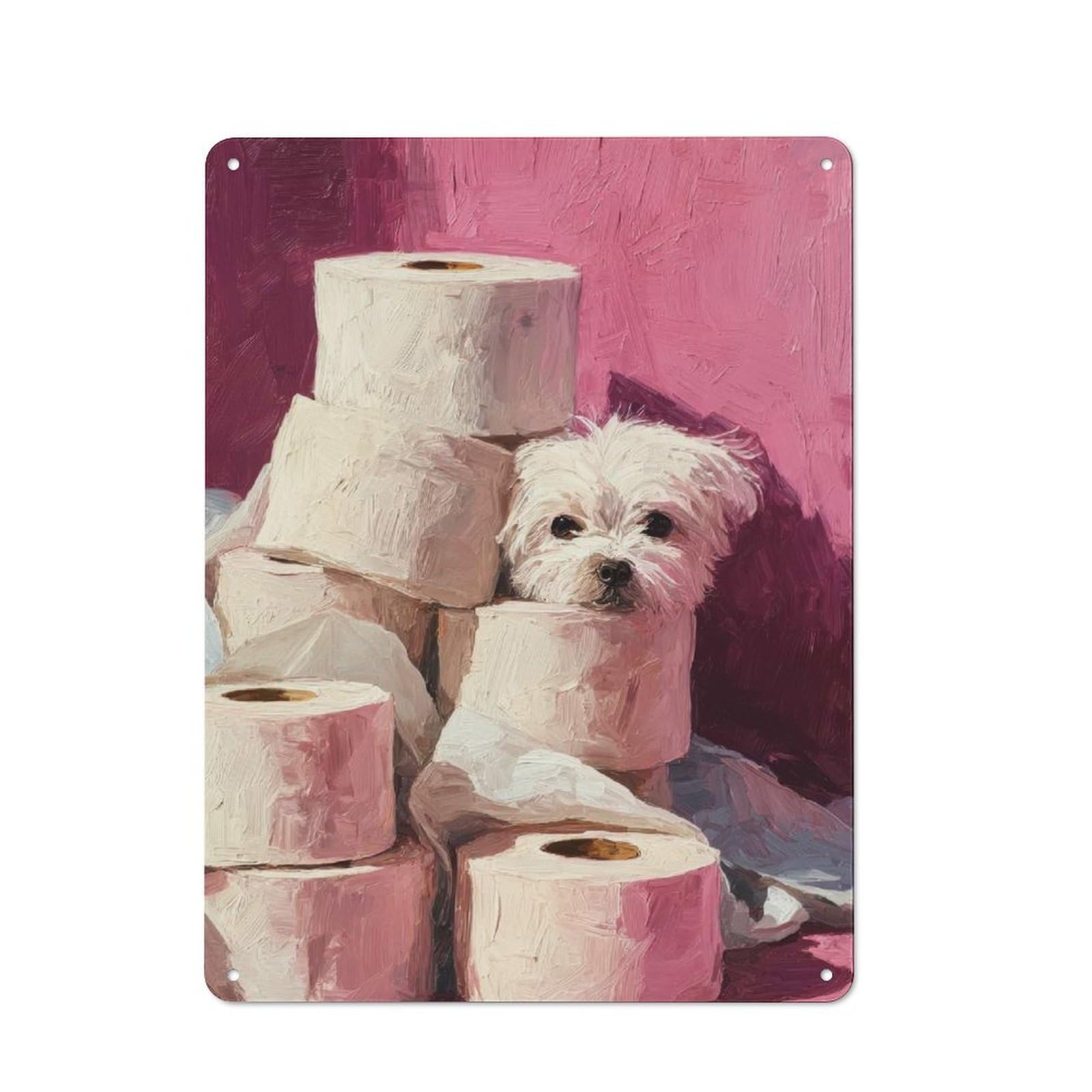 Junmoney Maltese Dog With Toilet Paper Painting Bathr Shed Metal Sign With Oom Wall Art Design 40X30cm, Outdoor Room Shed Wall Decor For Shed, Garden Room, Porch Or Garage