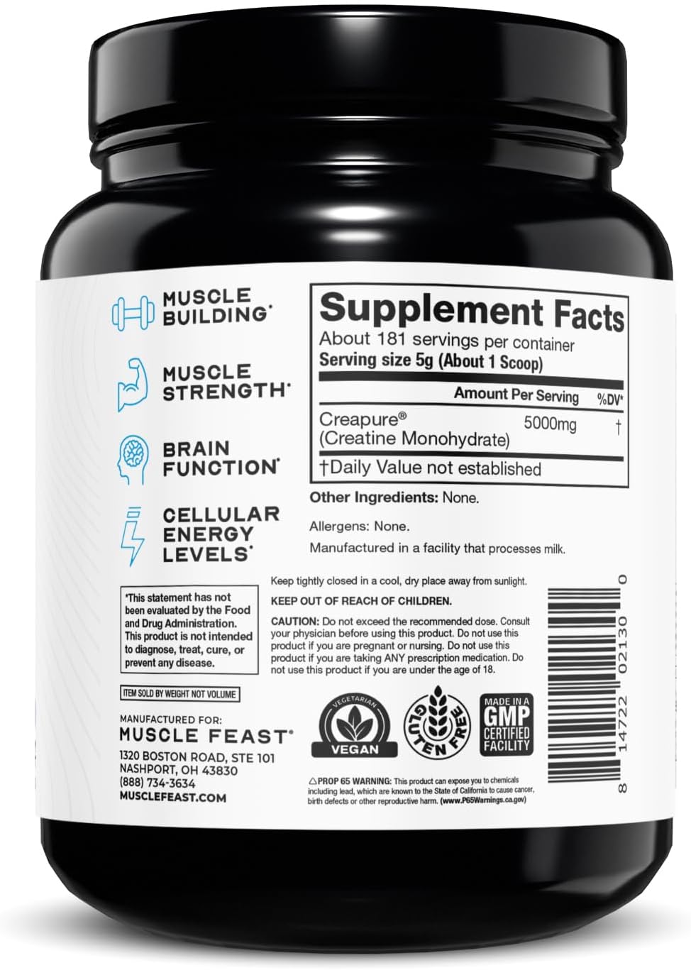 Muscle Feast Creapure Creatine Monohydrate Powder, Vegan Keto Friendly Gluten-Free, Mass Gainer, Muscle Recovery Supplement and Trusted Creatine for Muscle Growth, Creatine Powder, Unflavored, 2lb - Image 9