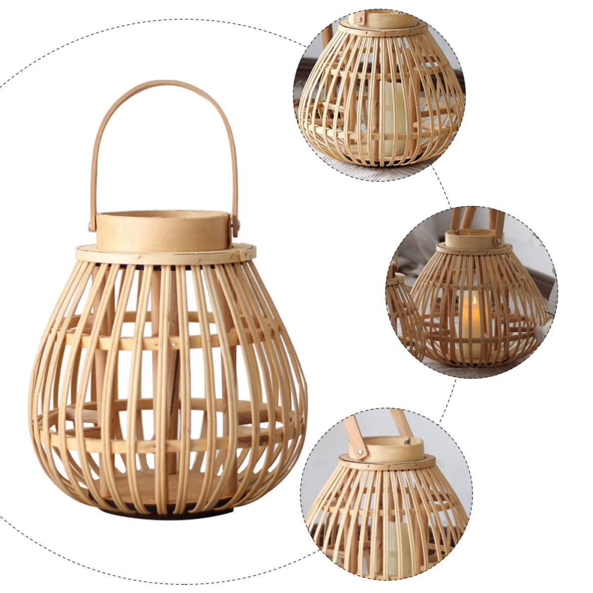 Ciieeo Candelabro de Bambú Artesanal Color Beige Diseño Retro y Linterna Decorativa para Hogar y Fiestas Ambiente Natural y Estilo Estético