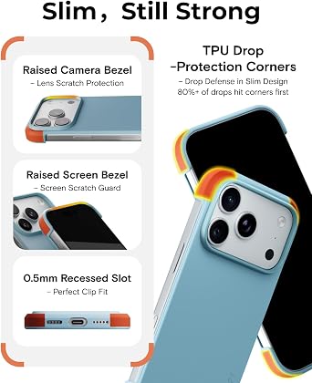 MOFT MOVAS Frame Case for iPhone 17 Pro, 0.75mm (0.03 in) Ultra-Thin, Soft-Touch Vegan Leather, TPU Corner Protection, MagSafe Compatible(Soothing Mist + Sunrise)