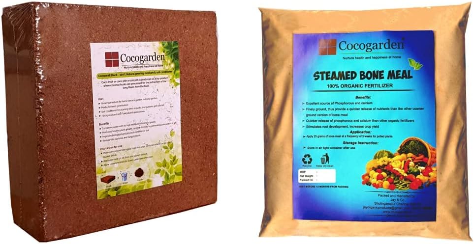 Cocogarden® Cocopeat Block - Expands Up to 75 litres of Coco Peat Powder & Cocogarden Steamed Bone Meal- Organic Npk(3-15-0) Fertilizer - 900 GMS