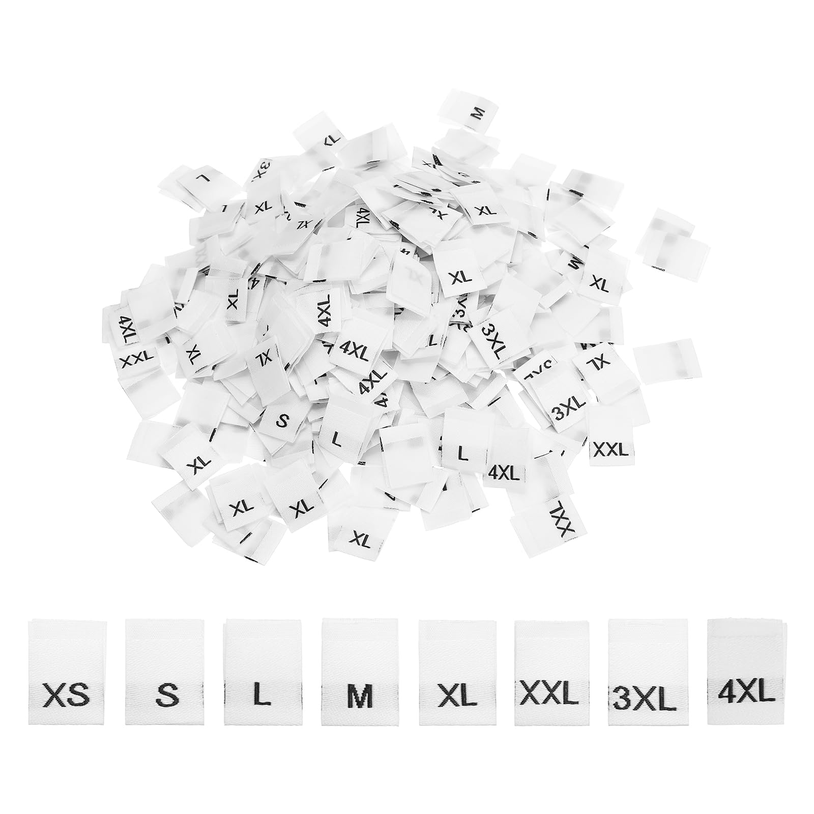 PATIKIL XS-4XL Clothing Sewing Size Label, 400 Pack Woven Garment Size Tags Mix Clothing Crafting Ribbons Embroidered Label for Clothes Garment, White