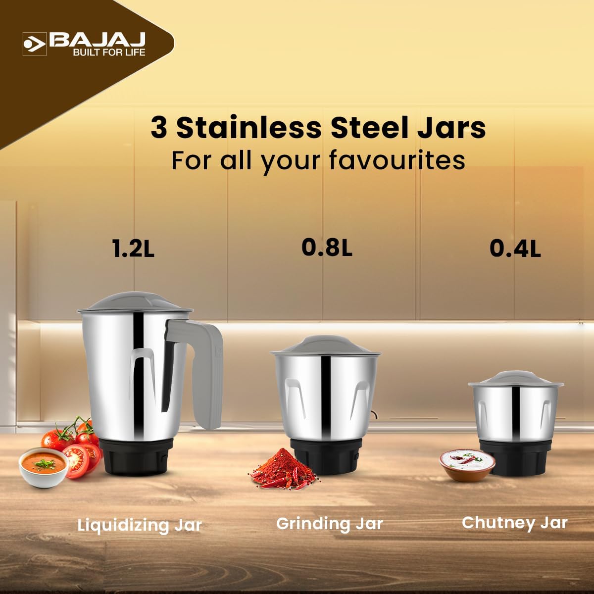 Bajaj ABS Rex Ninja Series 500W Mixer Grinder | DuraCut Lame, 2-in-1 Funzione Lama in barattolo asciutto | Garanzia 2 anni | Nero/Grigio | (spina indiana)