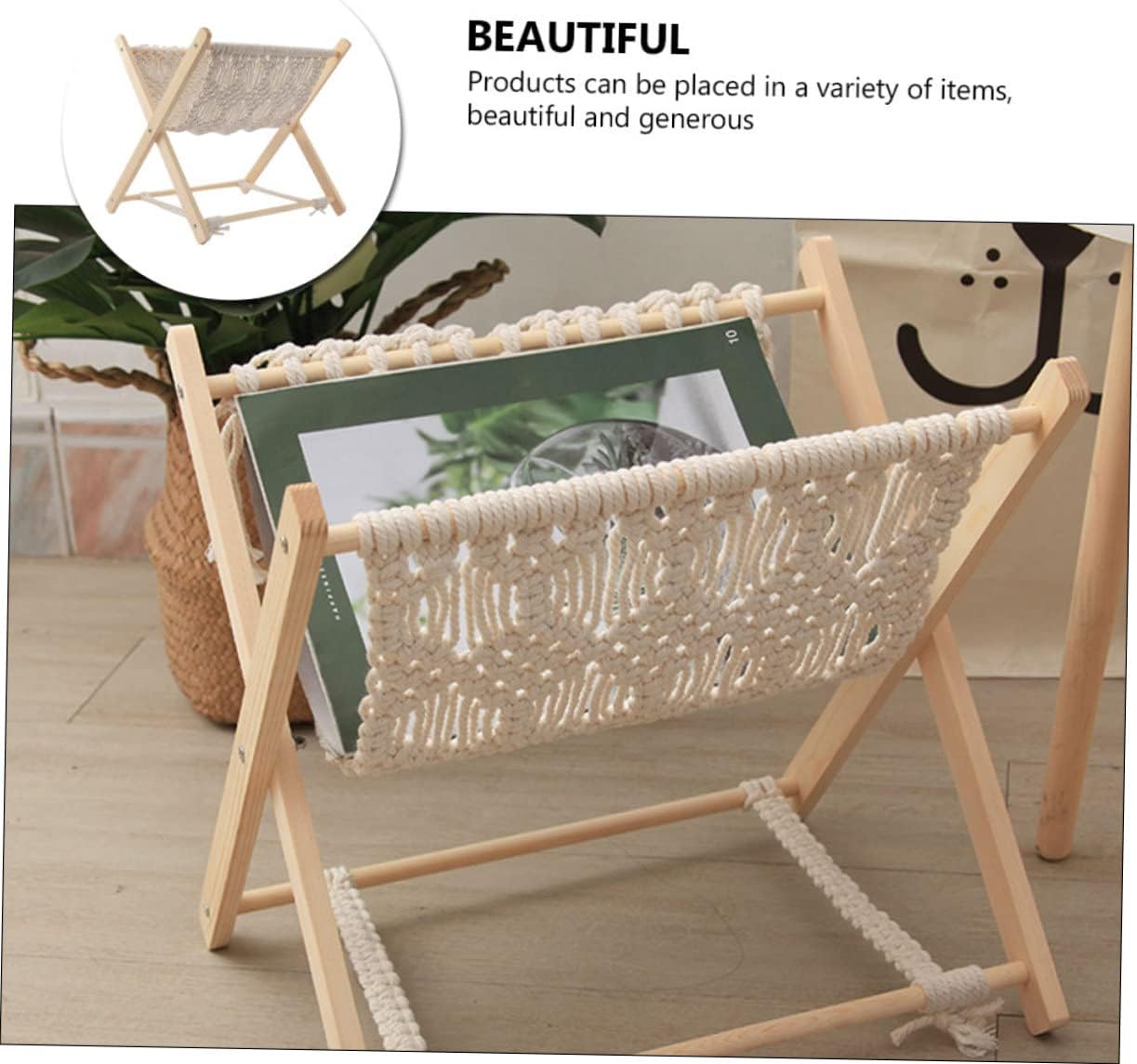 Cotton Rope Folding Magazine Rack Rustic Storage Shelf for Books and Sundries Stylish Organizer for Living Room and Office