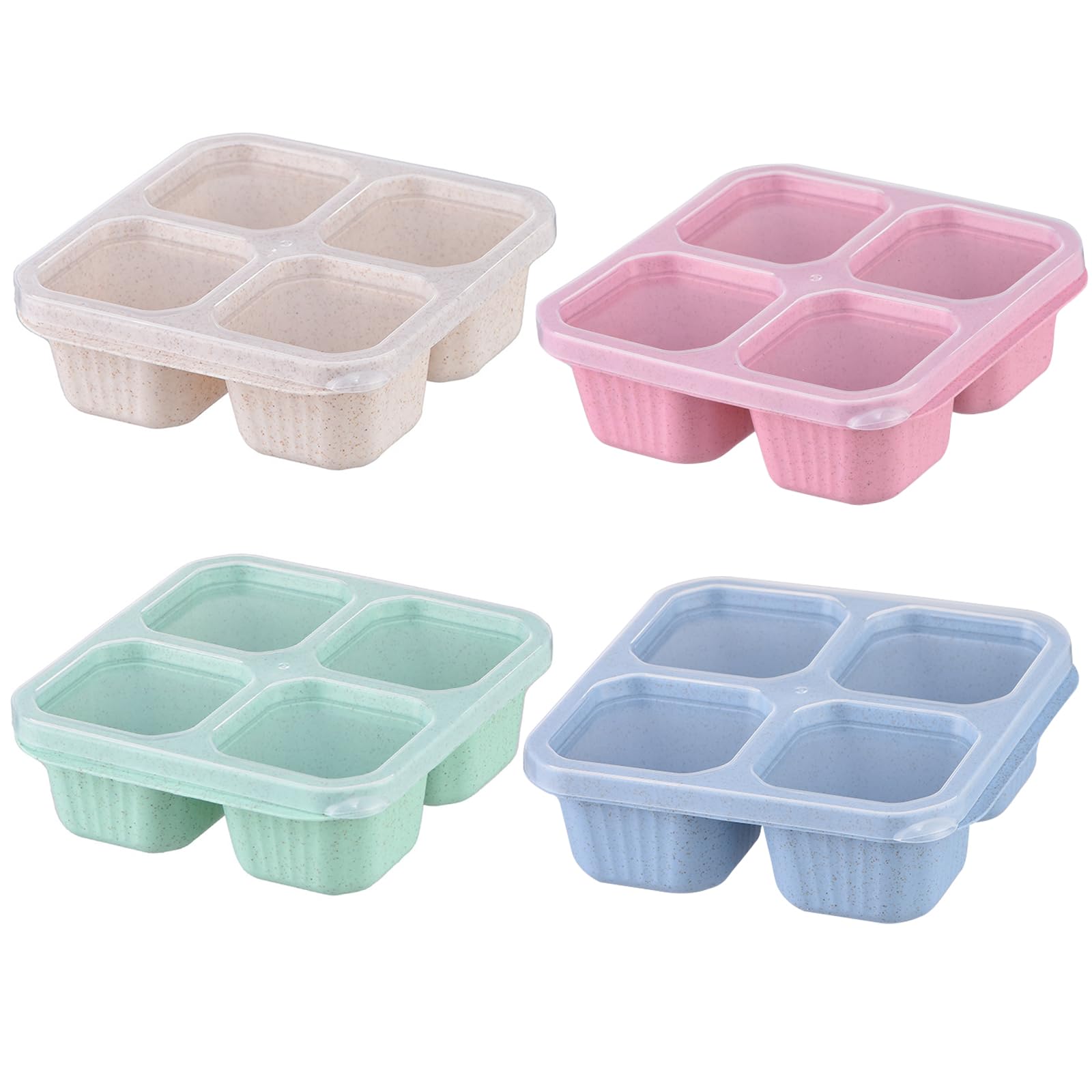 Nayubo4 Pcs Small Snack Containers, Reusable Bento Snack Box 4-Compartment Meal Prep Container Adult Lunch Box Food Storage Containers for Work, Travel (Green/Blue/Pink/Beige)