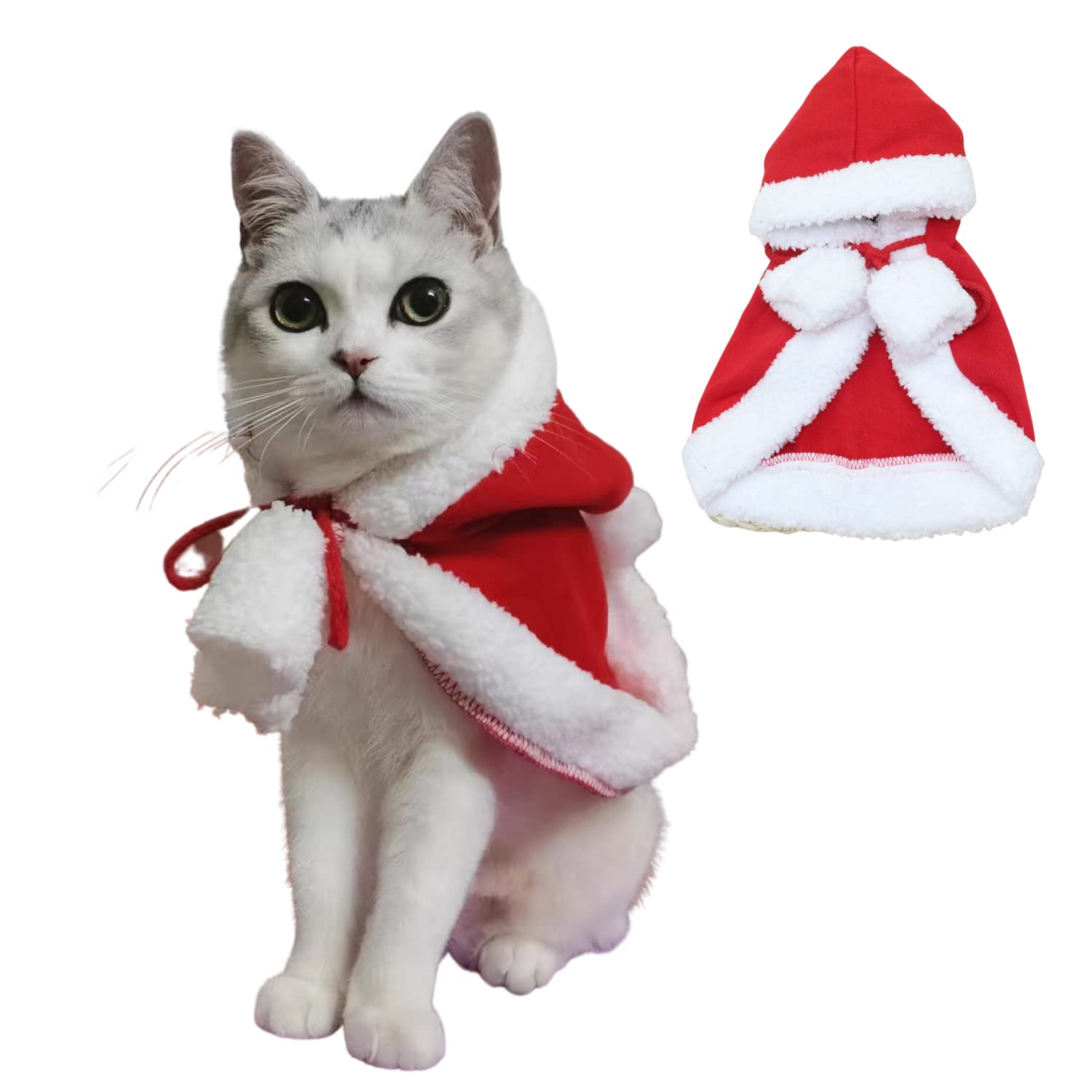 クリスマス 白猫 あみぐるみ サンタ服 コスプレ クリスマス サンタ ねこ ねこ耳 レースアップ猫耳ケープ