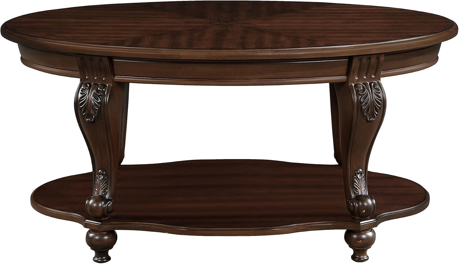 P PURLOVE 42'' Oval Wood Coffee Table with Open Storage Shelf for Living Room, Easy Assembly (Cherry)