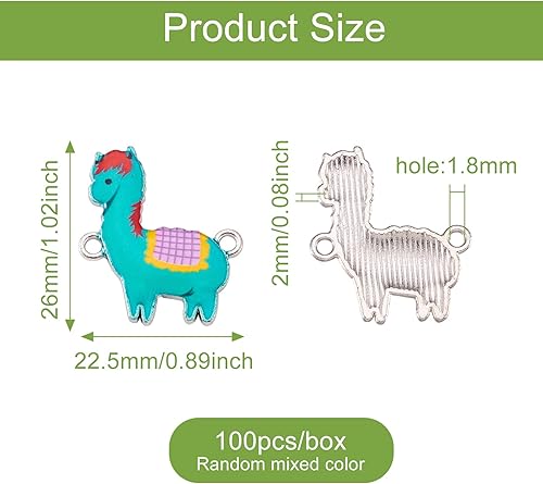 Miniatura 7 de FASHEWELRY 100 dijes de aleación de esmalte de llama, dijes de eslabones de animales de metal, dijes de alpaca, colgantes para bricolaje, collares,