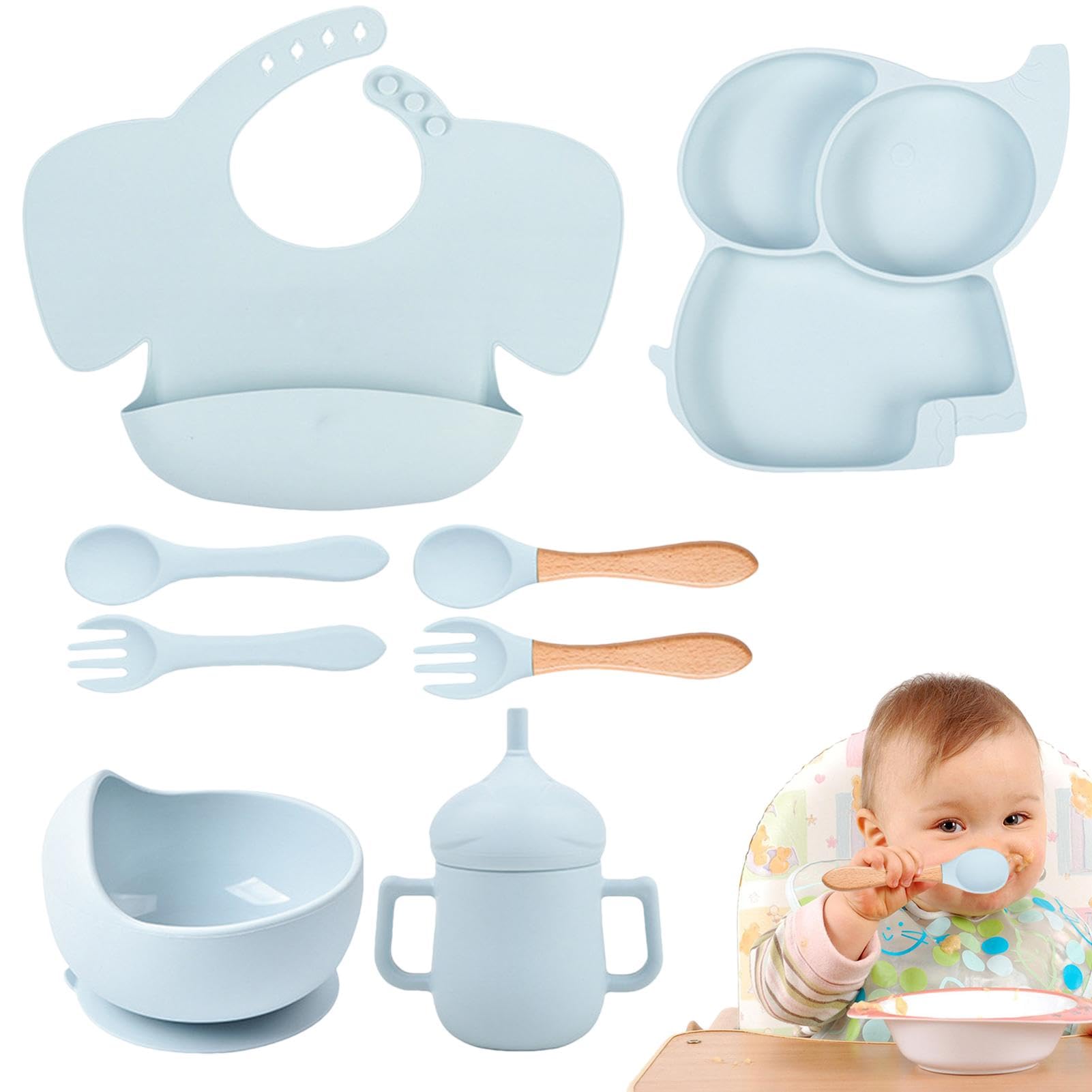 Rukjmqi シリコン製授乳セット、ベビー用シリコン製授乳セット,赤ちゃんのお食事セット - ベビー主導の離乳用品、6か月以上の赤ちゃん用の自動給餌用食器