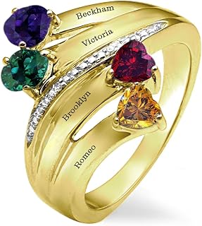 Personalized Multi-Stone Birthstone Family Ring - Engraved Names, 2-4 Stones, 925 Silver/10K-18K Gold Custom Jewelry Gift