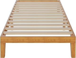 DUMOS Solid Wood Bed Frame, Twin Size Bed Base with Wood Slat Support, Sturdy, Stylish & Noise-Free Design, No Box Spring Needed, Easy Assembly, 12 in Natural Pine