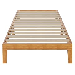 DUMOS Solid Wood Bed Frame Twin Size Bed Base with Wood Slat Support Sturdy Stylish Noise-Free Design No