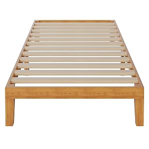 DUMOS Solid Wood Bed Frame Twin Size Bed Base with Wood Slat Support Sturdy Stylish Noise-Free Design No