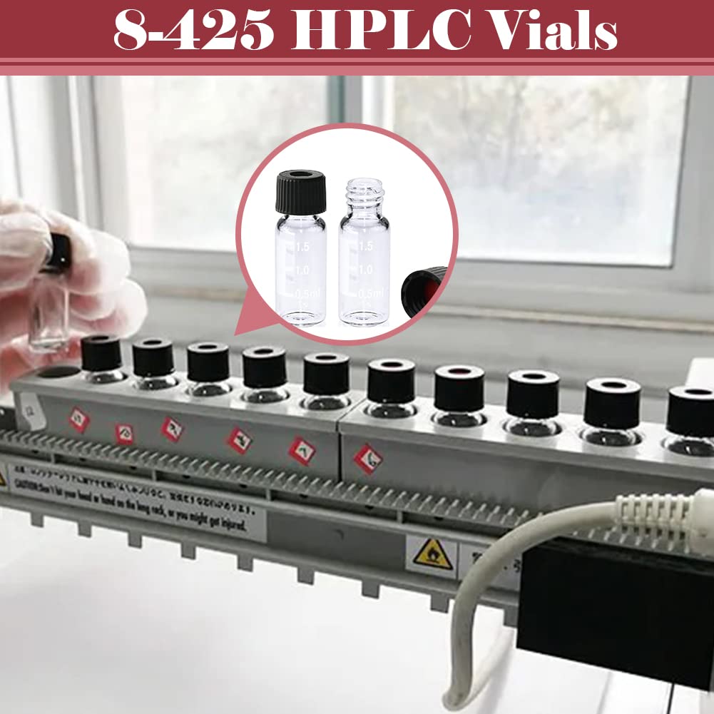 ALWSCI Fiale di Vetro per HPLC da 2 ml, Fiale per Autocampionatore Trasparenti da Laboratorio, Fiala Trasparente 8-425, Tappo a Vite Blu con Foro, Setti in Silicone Rosso PTFE&Bianco, 100 pz.