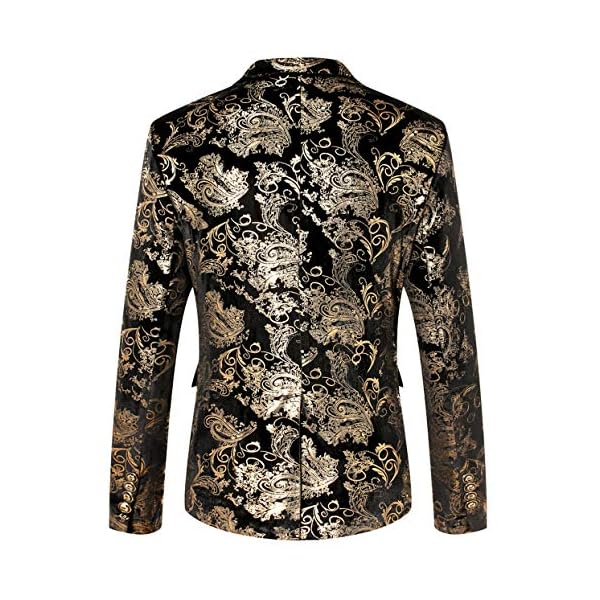 WULFUL Men's Luxury Casual Dress Floral Suit Notched Lapel Slim Fit Stylish Blazer Jacket Party Coats…, Gold, Large - Image 3