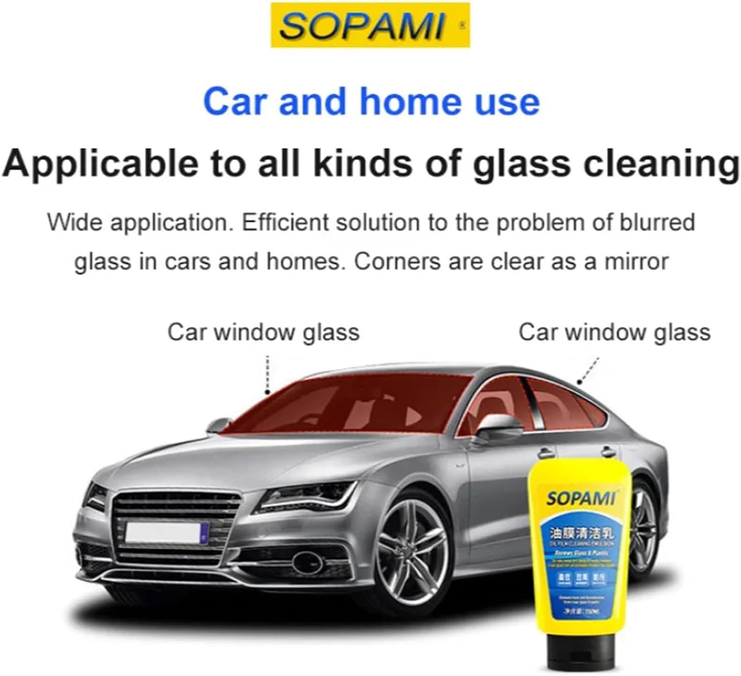 Sopami Spray de revêtement de voiture, nettoyant pour vitres en émulsion de film d'huile Sopami, agent de revêtement à effet rapide Sopami (2 pièces)