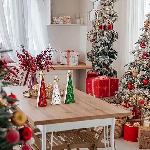 Miniatura 8 de YUJUN 3 piezas de decoración de madera para árbol de Navidad con pequeñas estrellas doradas, bandeja escalonada para árbol de Navidad, decoración de