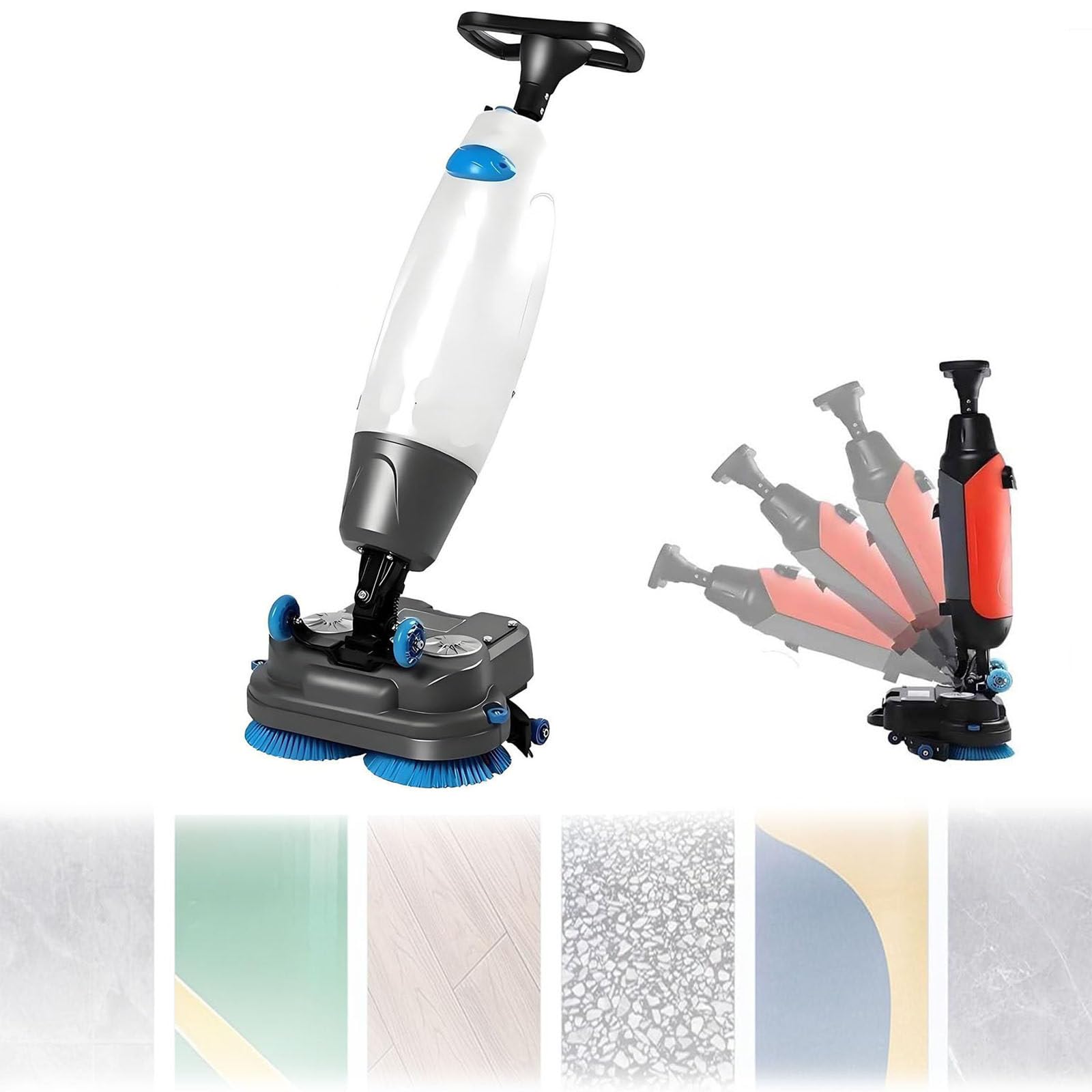 Estropajo y pulidor inalámbrico de suelos duros, recargable de 17 pulgadas con cepillos dobles giratorios de 360° para limpieza profunda de azulejos, lechada, suelos de madera dura, alfombras