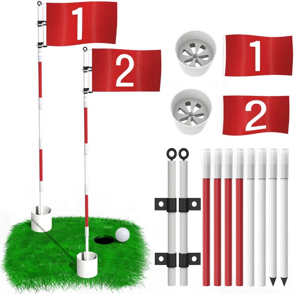 THIODOON Golf Flagstick 6ft Golf Flag and Cup for Yard Pro Detachable Golf Hole Cup and Flag for Driving Range Backyard Upgrade Anti-Rust Glass Fiber 5-Section Design with Connectors (Premium