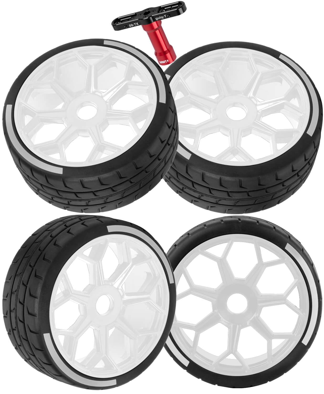 BRCatWPark RC Highway Tires Wheel for 1/8 Typhon 6s BLX,1/7 Infraction 6S BLX,Limitless,4PCS RC Drift Tires Rubber RC Highway Wheel,White