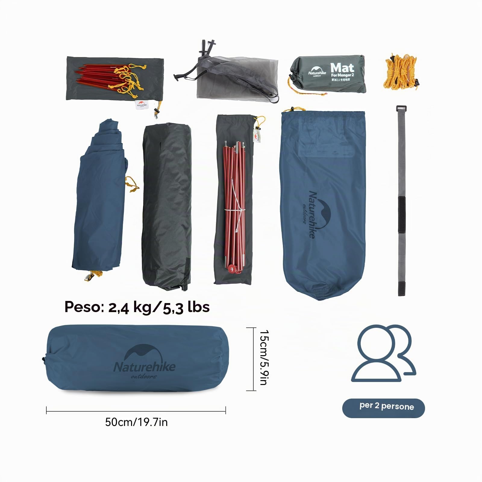 Naturehike Mongar Tenda da Campeggio 3 Stagioni 2 posti Tenda Ultraleggera Silicone Escursioni e Campeggio