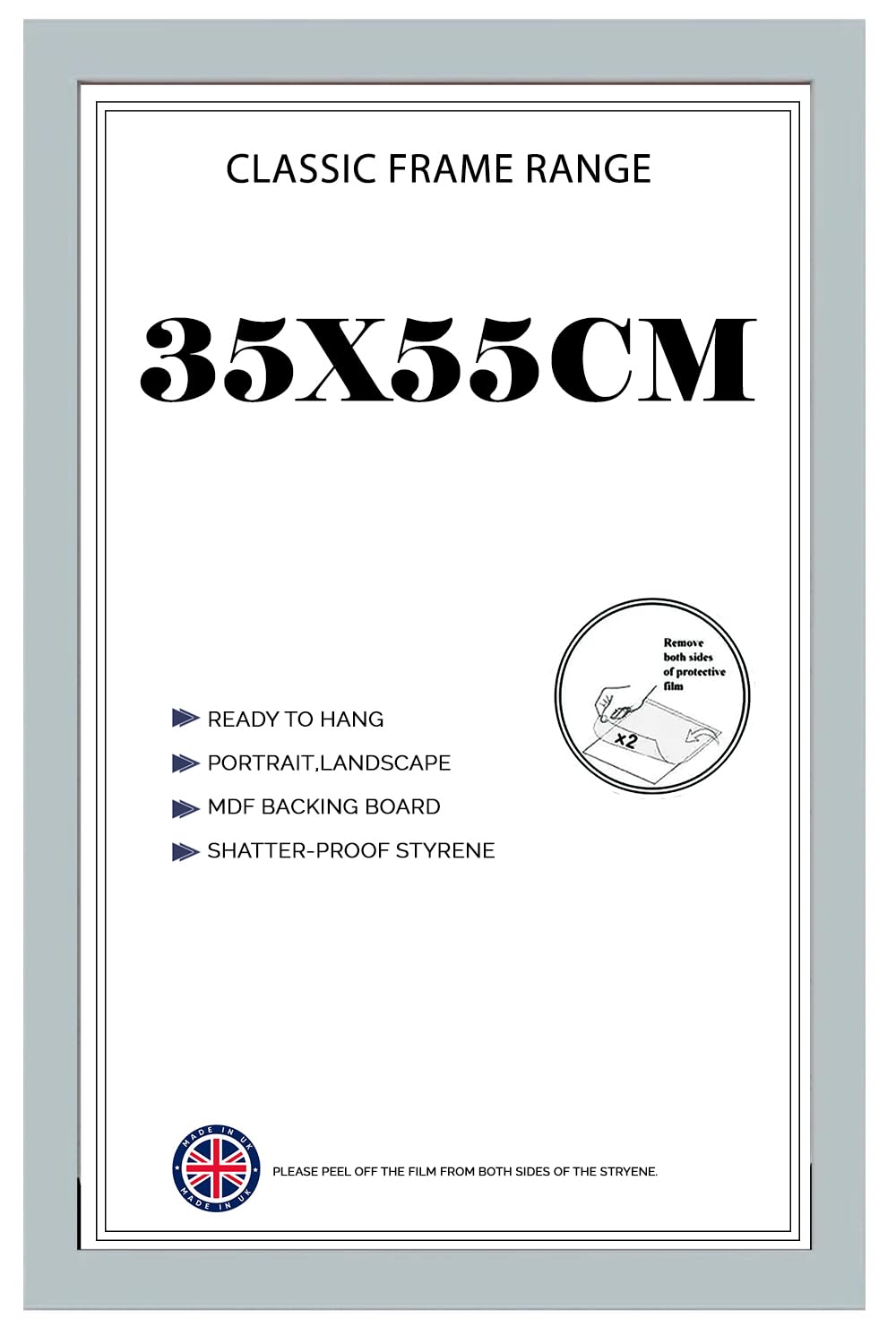Poster Frame 55x35cm MDF Wood with Shatterproof Acrylic Front 21.65x13.77'' Picture Frame for Posters, Photos & Prints, Portrait & Landscape Display- Grey