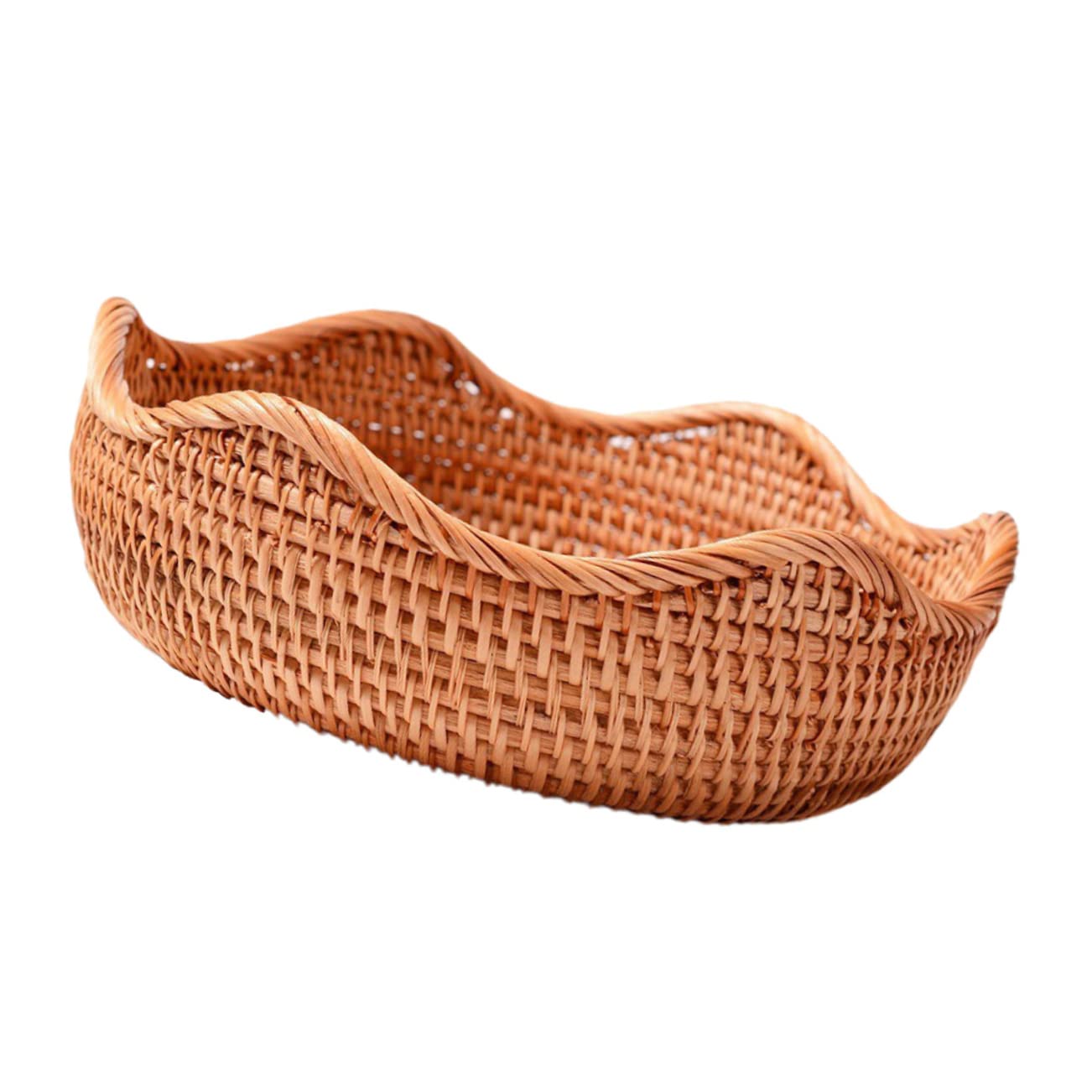 Unomor 1pc Rattan Storage Basket Vegetables Stand Basket Wicker Storage Basket Wicker Fruit Basket Tabletop Basket Weave Basket Food Dough Basket Snack Storage Bowl Handwoven Basket Brown