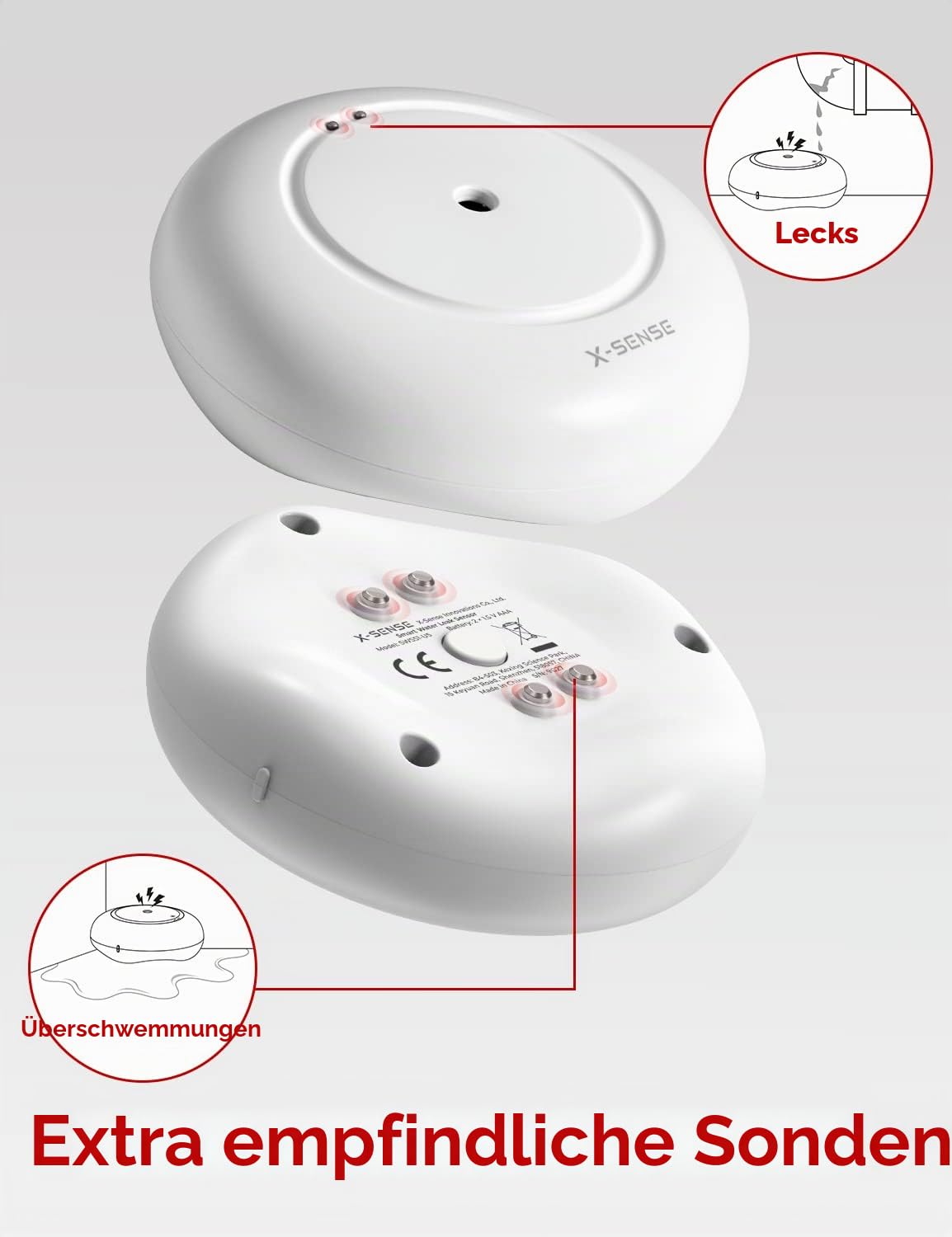 X-Sense Smart Wassermelder mit Batterie, WLAN Wassersensor & Smartwares FGA-13041 Kohlenmonoxid-Melder, 10 Jahre Sensor