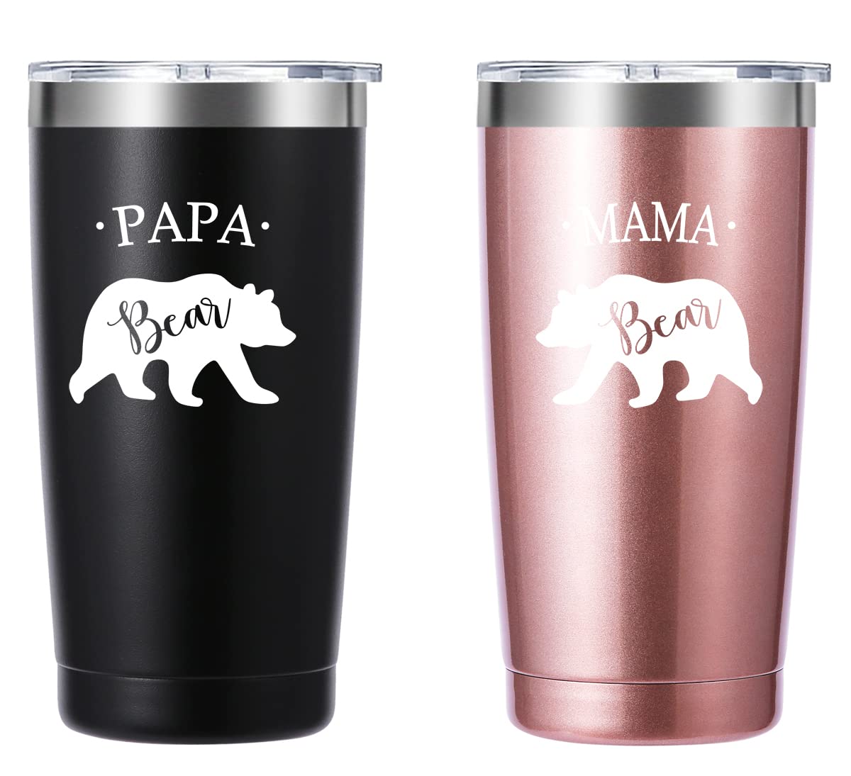 Mama & Papa Bear 20oz Tumbler Gifts.Baby Shower Couple Gifts.Gifts for Parents New Grandpa Grandma Pregnancy Mom Dad. Gift for Mom Dad to Be Fathers Mothers Day.(Black/Rose Gold)