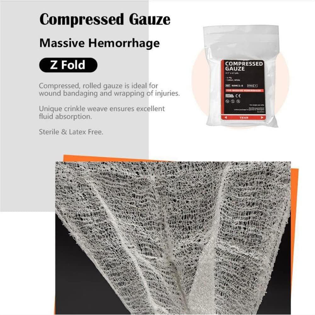 10 pacchetti di garze sterili compresse piegate a Z da 4,5" x 4,1 iarde, essenziali per il primo soccorso e l'arresto dell'emorragia, per uso domestico, medico e tattico di emergenza.