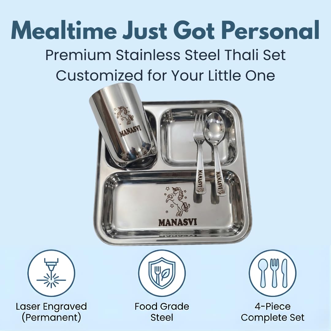 ncgifts Personalized Gift for Kids: Customized Stainless Steel Kids Name Plate Set - Unique Customizable Plates for Boys & Girls Birthday - Engraved with Name & Character Mealtime Fun and Creativity. — Amazon image 2