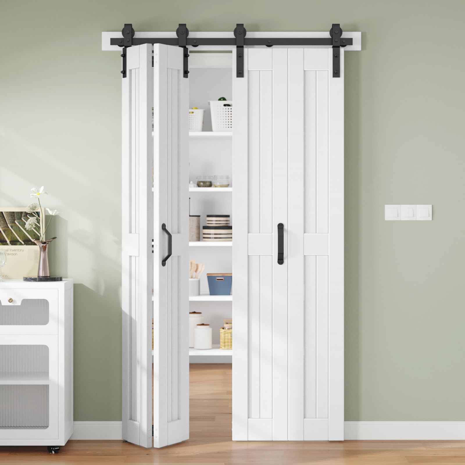 Finosen Bifold Barn Door 48 x 84 in (Four 12 inch Doors)，Bi-fold
