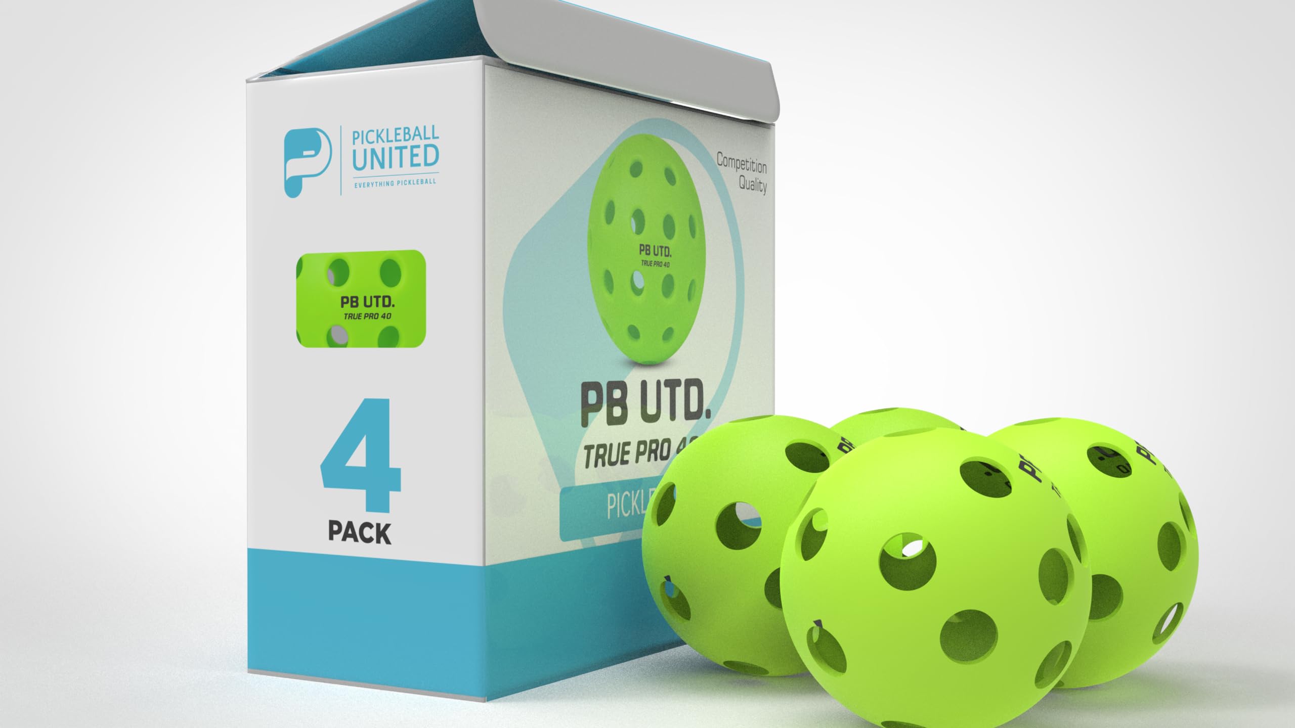 Pickleball United True Pro40 Pickle Balls| High Visibility and Bounce Perfect for Indoor-Outdoor Play| 40 Precise Holes for Consistent Flight Pattern| 1-Piece Pickleball Ideal for All Skills-Packof4
