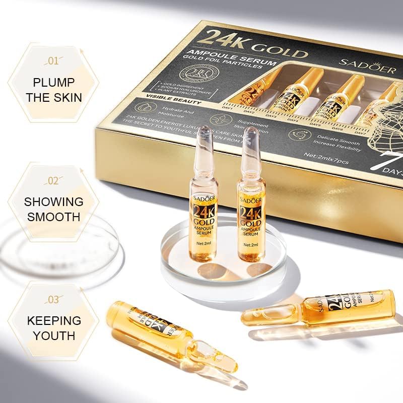 Image of 24k gold ampoule serum gold foil particles gold incredient for korean glass skin effect 7 days magic (2ml*7)