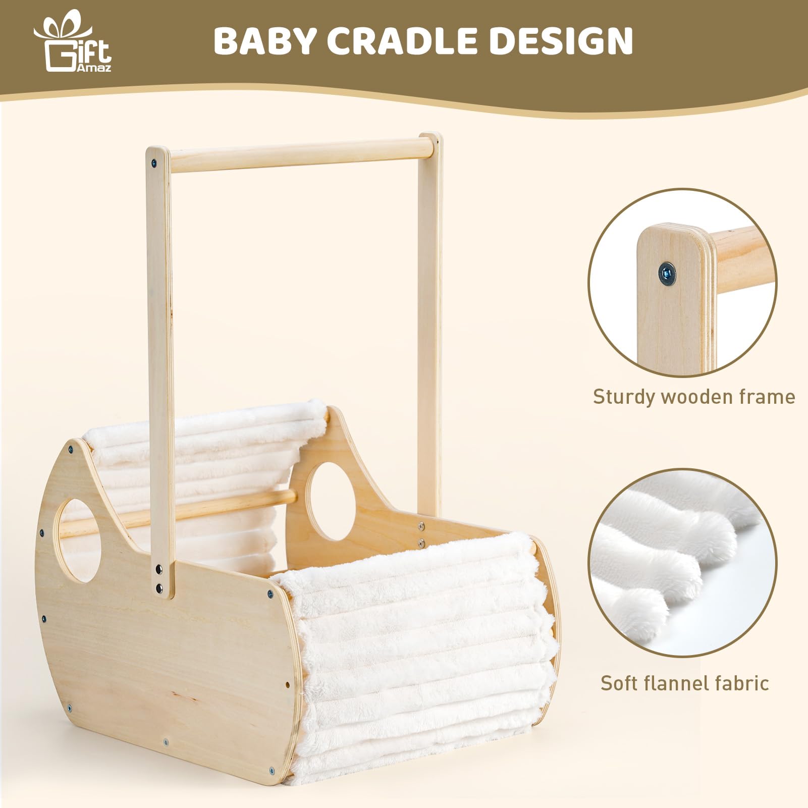 iftAmaz Large Wooden Baby Shower Crate Closet, Cradle Shaped Baby Shower Basket with Handle, Welcome Gift Basket for Newborn Baby Boys Girls Nursery, Pregnancy Gifts for New Mom Parents
