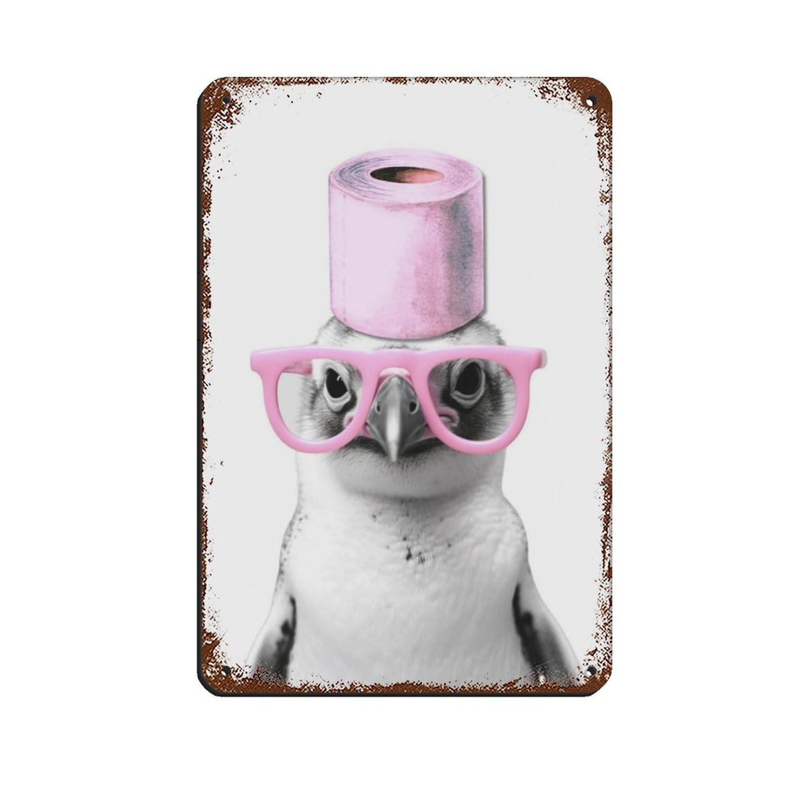 Bird Holding Toilet Paper on Head Poster Retro Poster Metal Tin Sign Chic Art Retro Iron Painting Bar People Cave Cafe Family Garage Poster Wall Decoration 8x12inch(20x30cm)