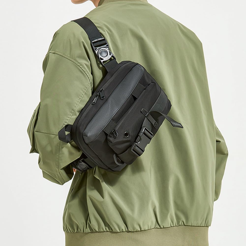 MiOYOOW Borsa a Tracolla Tattica, Marsupio Molle Militare con Corda Appesa e Foro, Pacco Petto Sport Outdoor, Zaino Tattico Regolabile per Escursionismo, Campeggio, Pesca