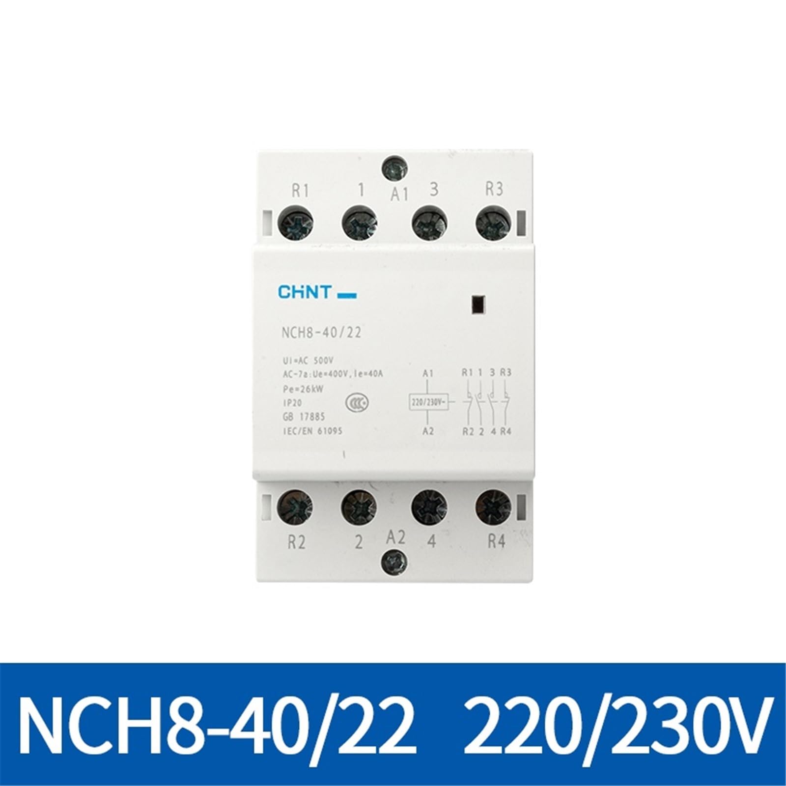 1 szt. NCH8 3-fazowy stycznik AC na szynę DIN 220 V 500 V ~ 40 A 4NO/2NO2NC (Nch8-40a-22 2no 2nc)