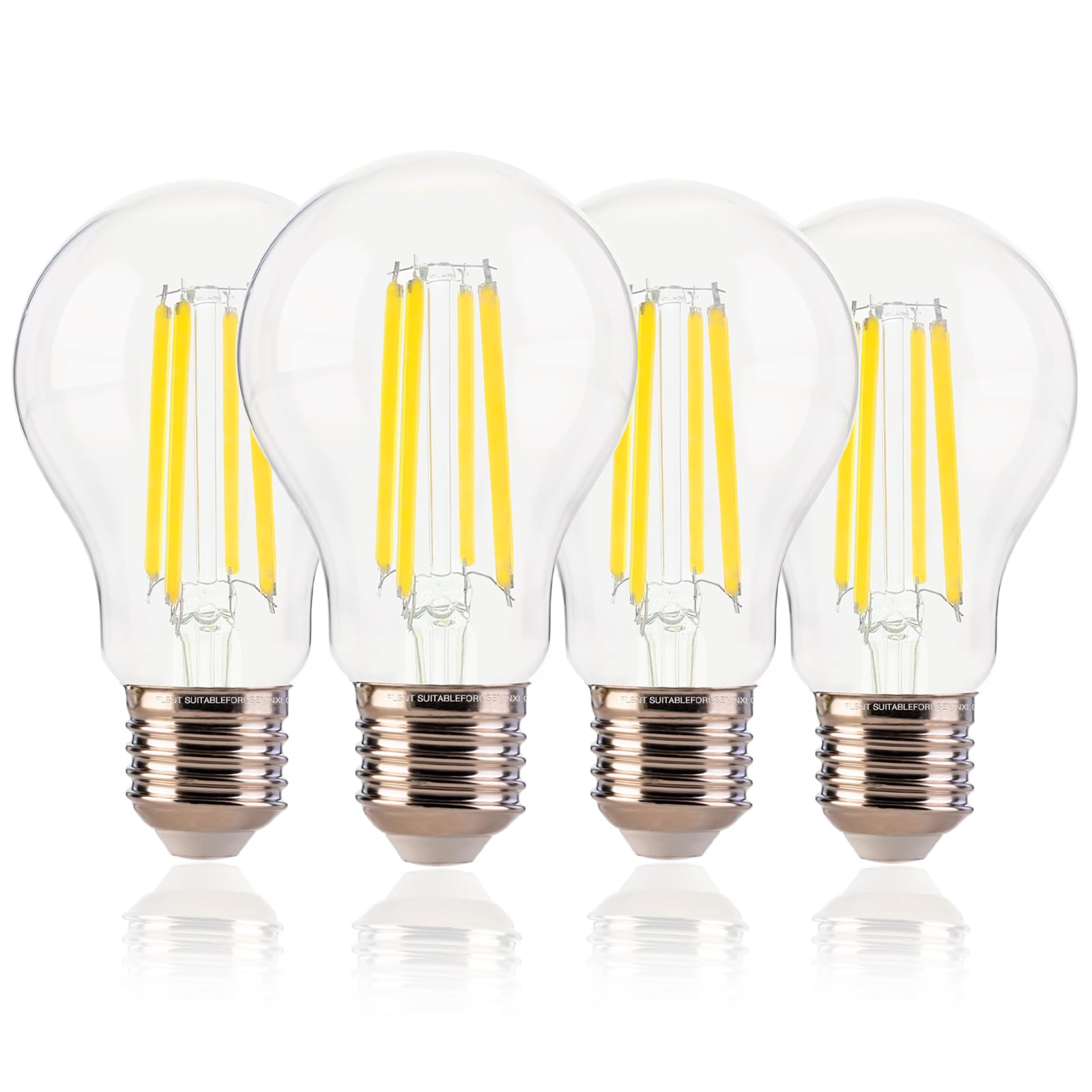 FLSNT 100W Equivalent A19 LED Light Bulbs, Efficient 12W, 1600Lumens, 5000K Daylight, CRI82, E26 Base, LED Filament Light Bulbs Clear Glass, 4 Pack,