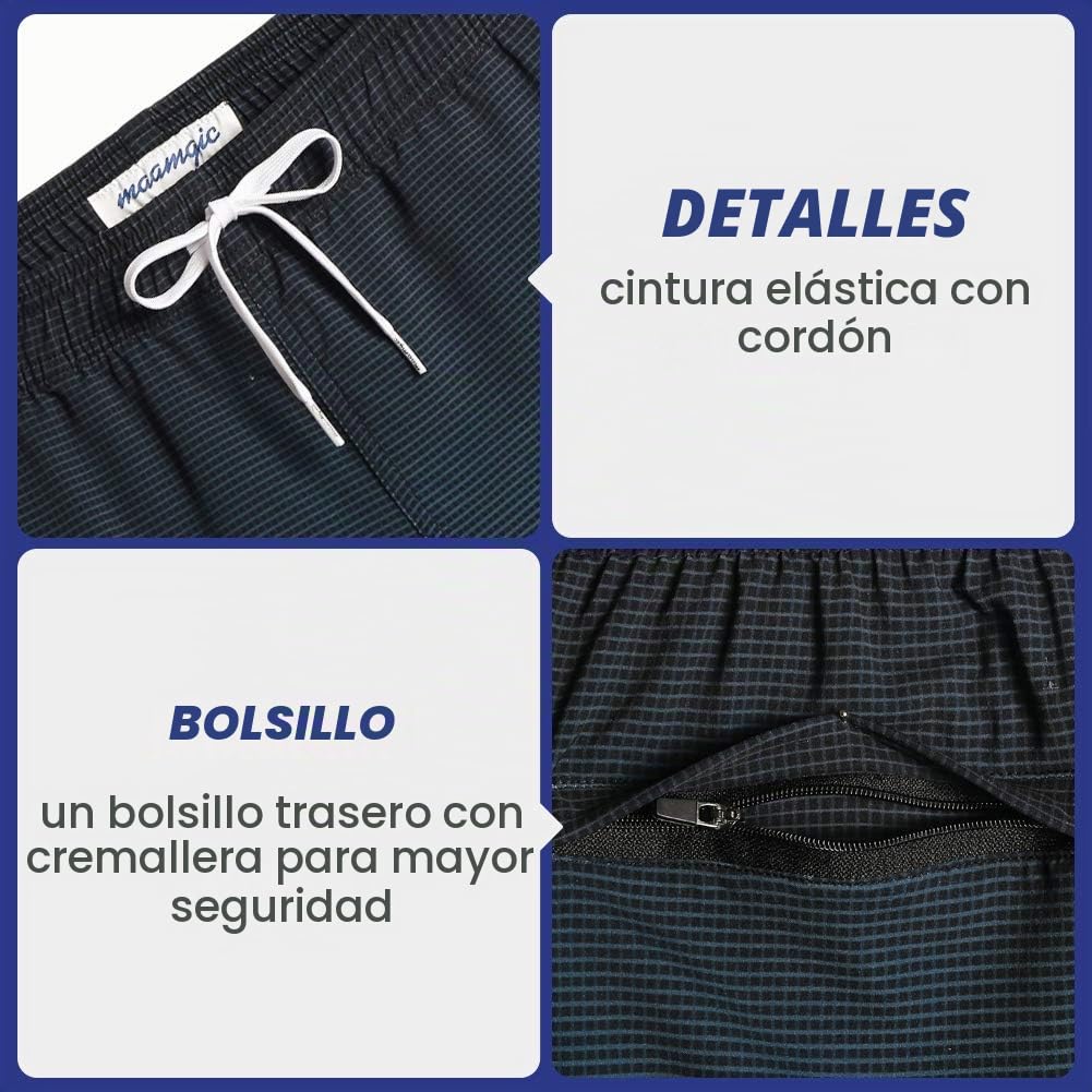 maamgic 7" Bañador Elastico Hombre de Natación Estiramiento de 4 vías Secado Rápido Interior de Malla Traje de Baño Deportivos 4-Way Stretch
