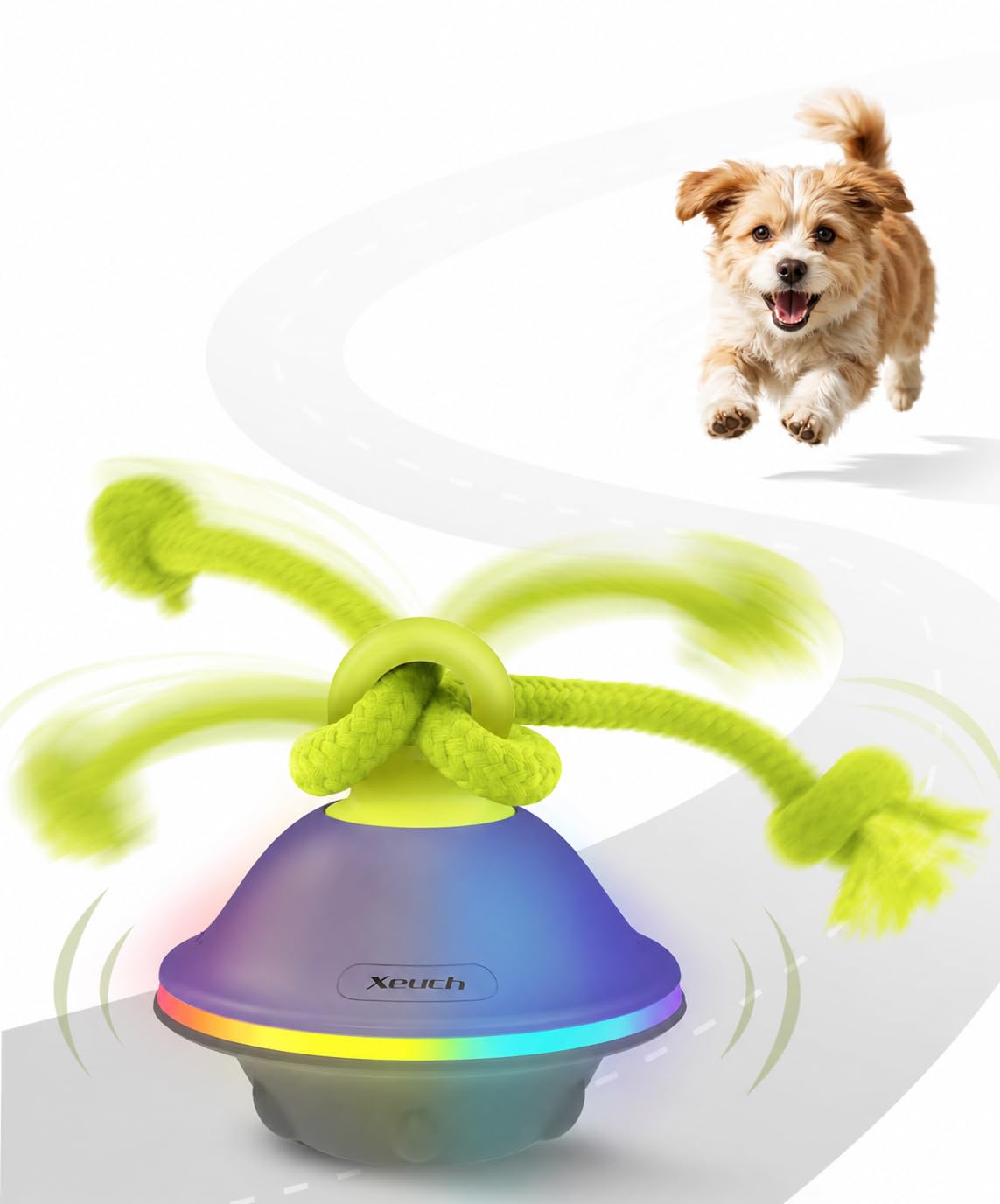 Xeuch Interactive Dog Ball with Rope, Motion Activated Squeaky Ball, Green | 3 Speeds, Bi…