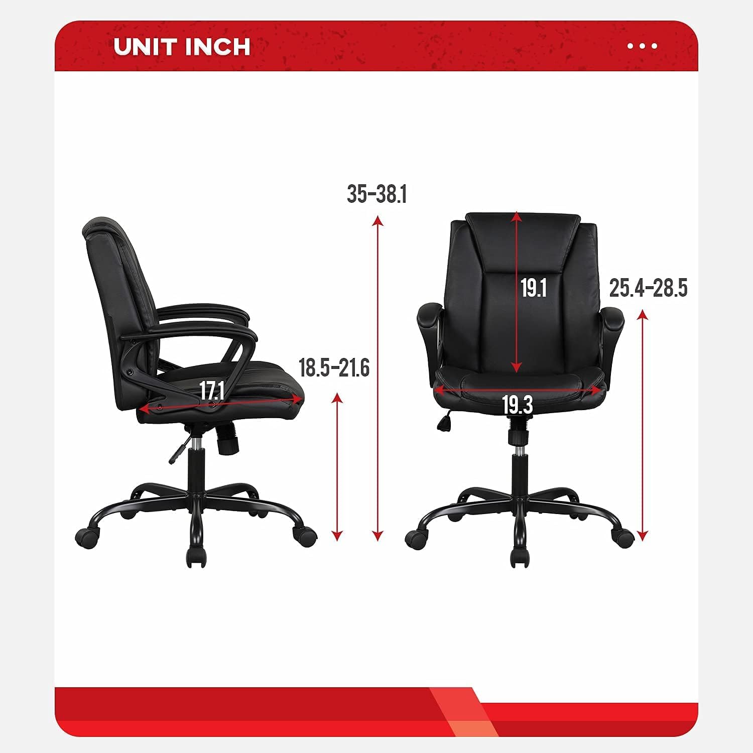 BLKMTY Home Office Computer Chair PU Leather Executive Chair Ergonomic Desk Chairs Adjustable Height with Wheels & Armrest Swivel Task Chairs for Adults, Black