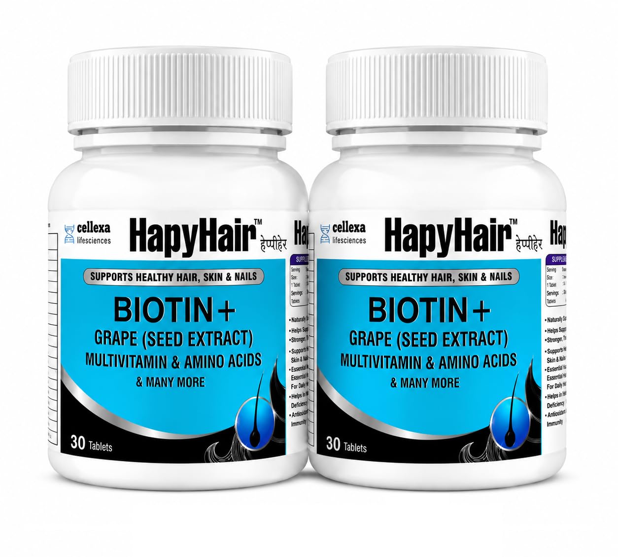 HappyHair Biotin Tablets for Hair Growth, Skin & Nails | 30 Tablets for Men & Women | 100% RDA Biotin, Multivitamins, Amino Acids & Grape Seed Extract | Daily Hair Nutrition & DHT-Related Hair Wellness Support (30 count (Pack of 1)) — Amazon image 10