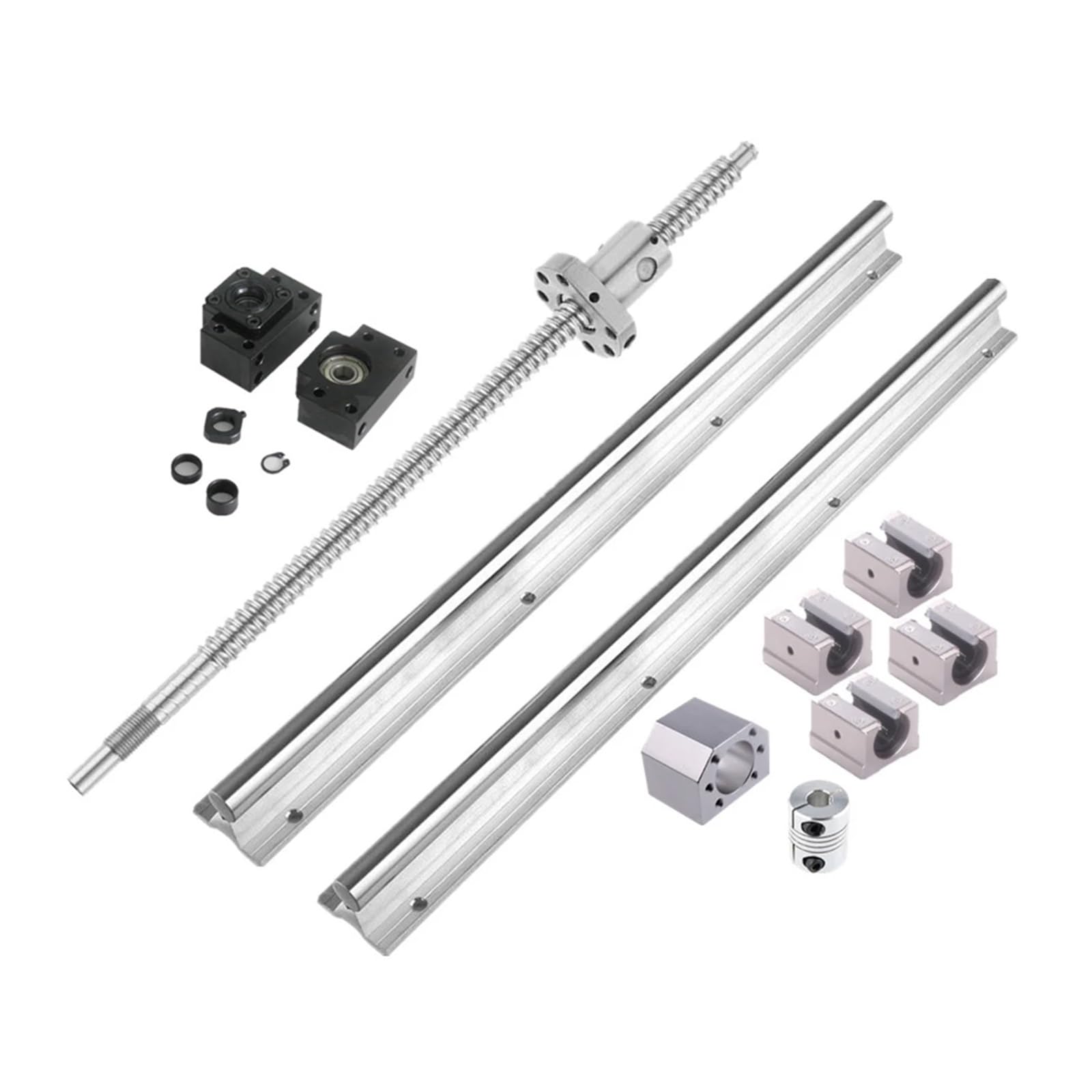 Metal Ball Screw nut SFU1605 Ball Screw End Machined+Nut Housing+BKBF12 Support+Coupler+2pcs SBR20 Linear Rail Support+4pcs SBR20UU Block Bearing(SBR-400 SFU-400)
